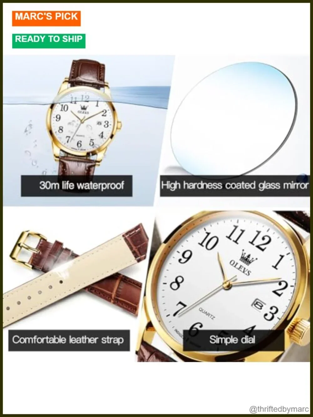 Vintage Leather Band Dress Classic Easy Reader Arabic Numerals Analog Quartz